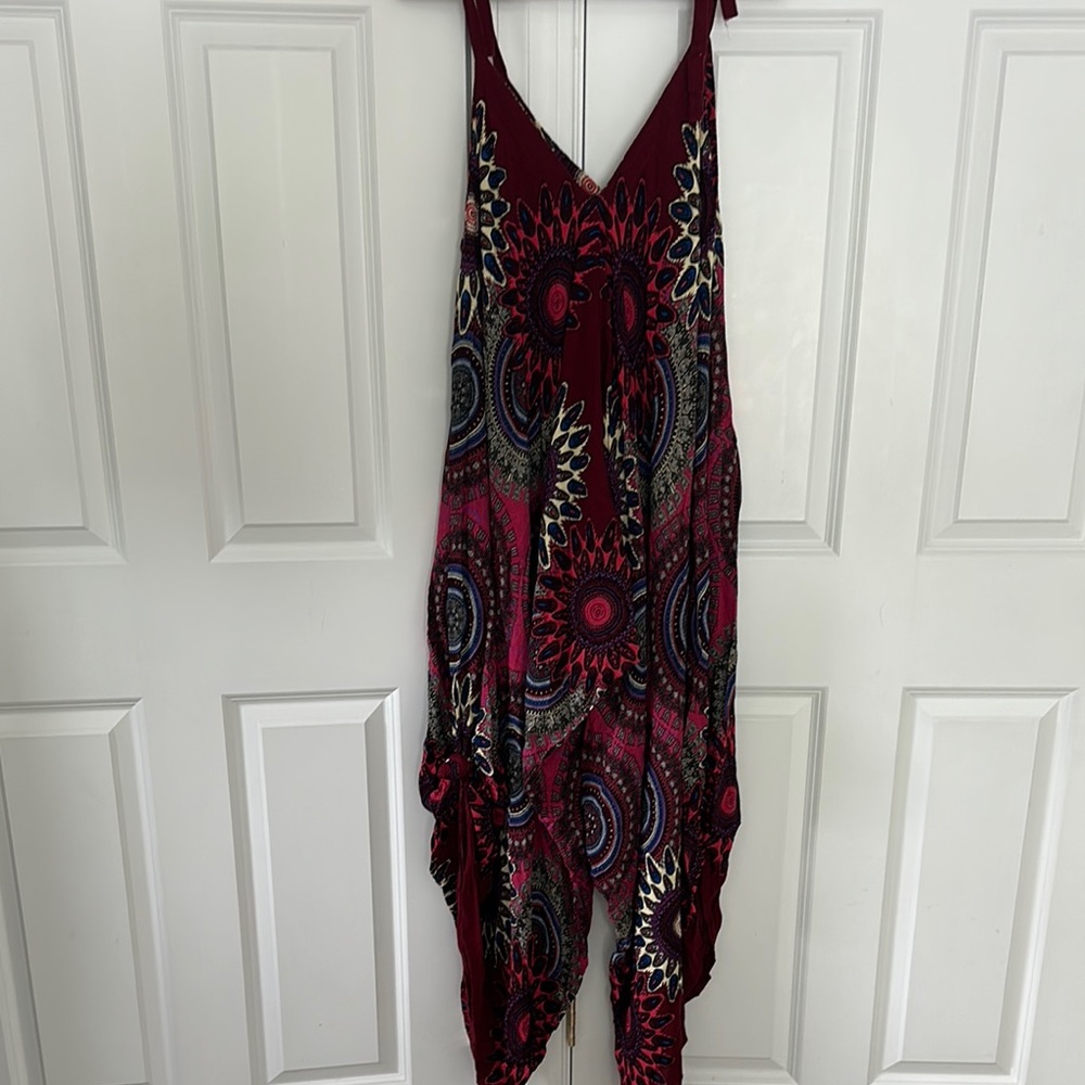 Source Unknown Red and Blue Jumpsuit with V-Neckline